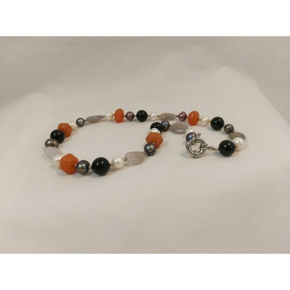 Natural quartz agate pearls beaded choker necklace 18" handmade - Picture 5 of 8